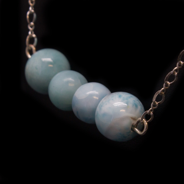 Sterling Silver Larimar Bead Necklace-114888