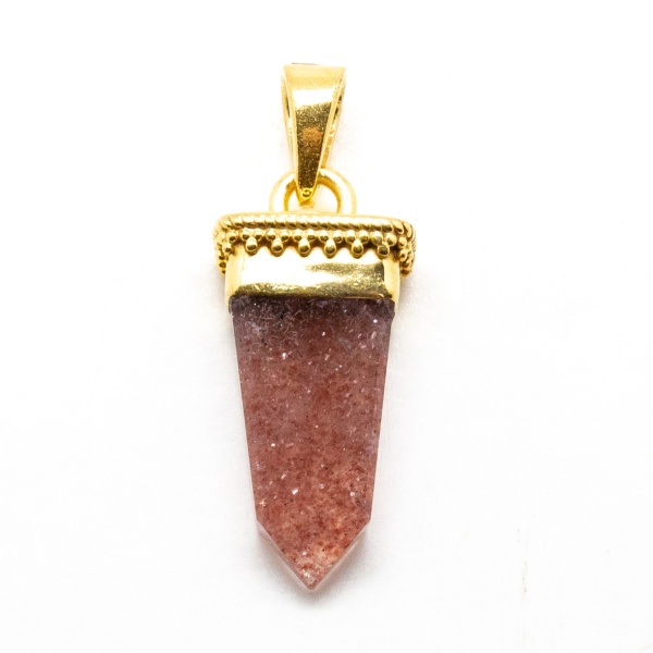 18k Gold Red Hummingbird Quartz Tabular Pendant-0