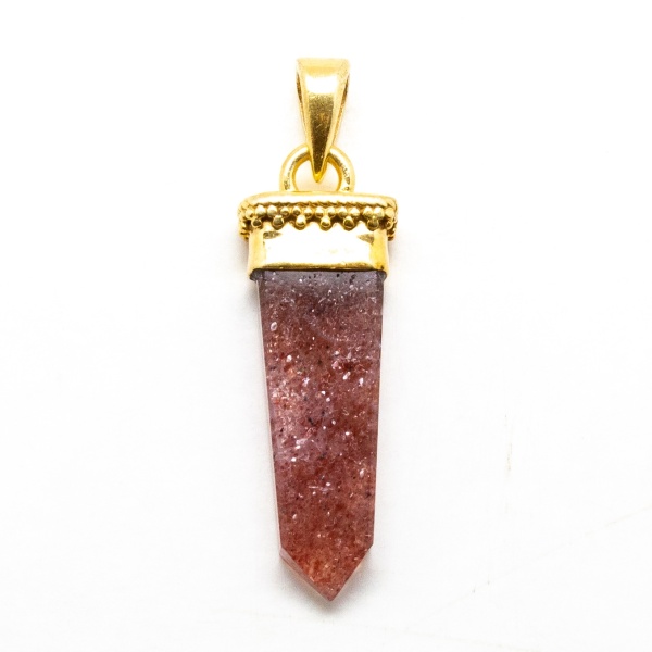 18k Gold Red Hummingbird Quartz Tabular Pendant-207644