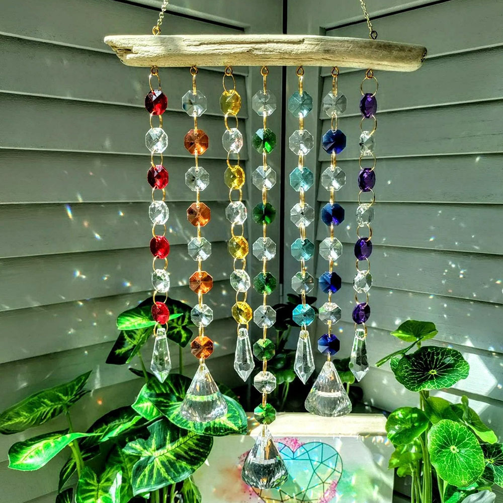 Driftwood Rainbow Glass Bead Sun Catcher Windchime skeleton Key Crystal  Prism Bohemian Beaded Mobile window Hanging Suncatcher Best Seller 