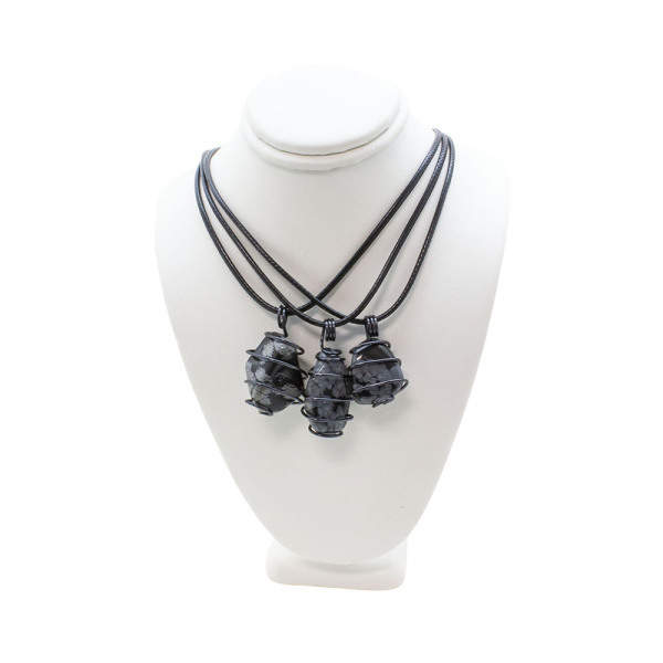 Snowflake Obsidian Spiral Wrapped Pendant
