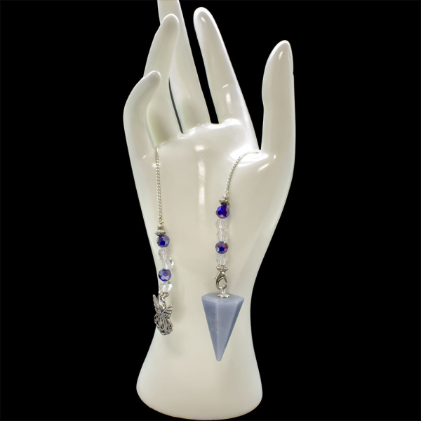 Angelite Hexagonal Pendulum with Angel Charm - Image 3