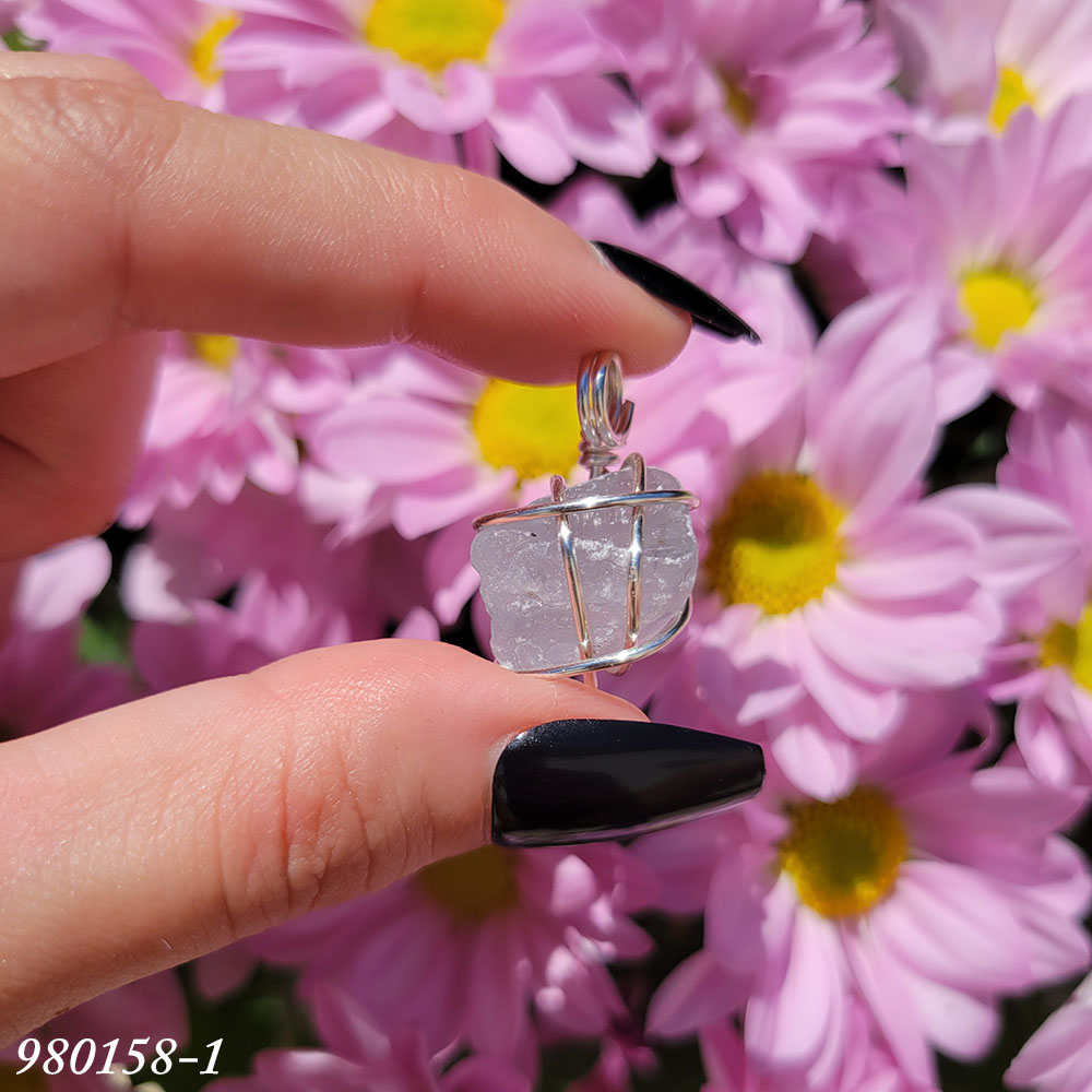 Raw Blue Celestite Crystal Pendant Necklace Silver Plated Wire