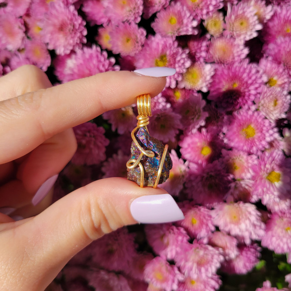 Peacock Ore Wire Wrapped Pendant - Image 5