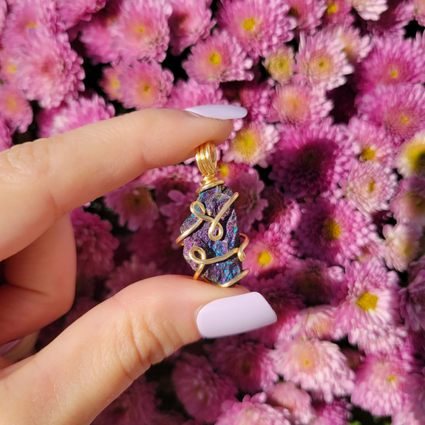 Peacock Ore Wire Wrapped Pendant