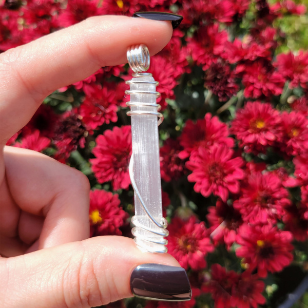 Satin Spar Selenite Wire Wrapped Pendant - Image 2