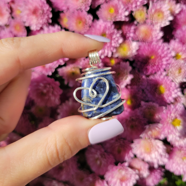 Sodalite Heart Wire Wrapped Pendant