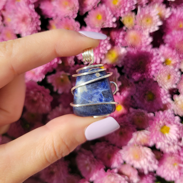 Sodalite Heart Wire Wrapped Pendant - Image 2