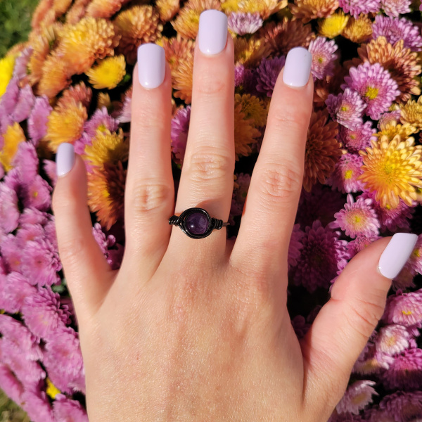 Amethyst Wire Wrapped Ring Black - Image 3