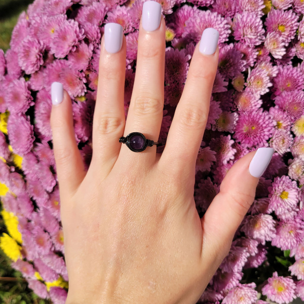 Amethyst Wire Wrapped Ring Black