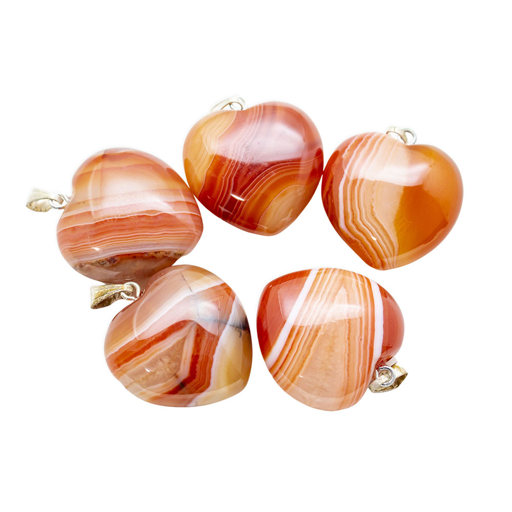 Red Flame of Passion: Banded Carnelian Heart Pendant - Crystal Vaults