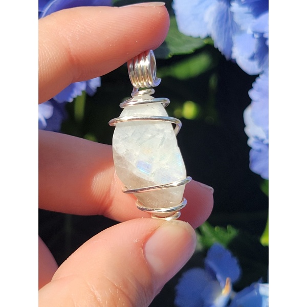 Rainbow Moonstone Wire Wrapped Pendant