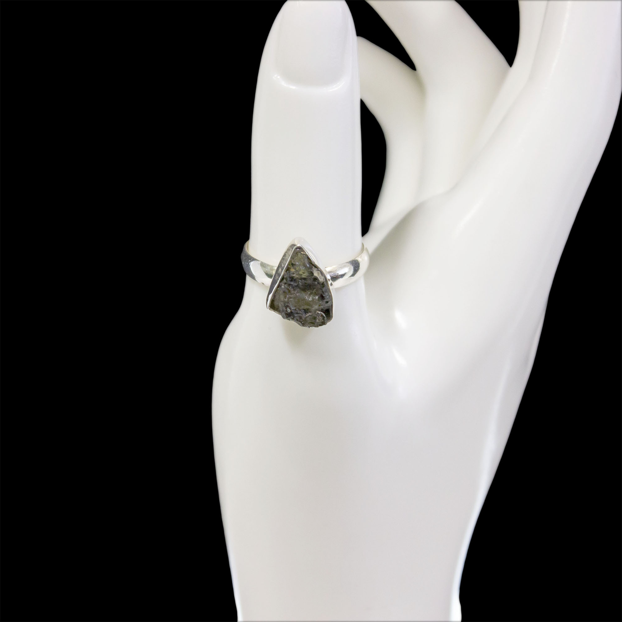 Adjustable Moldavite Ring Crystal Vaults