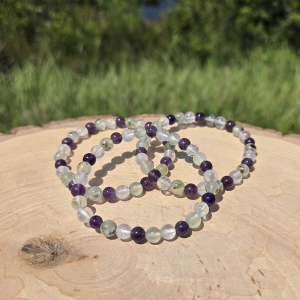 Amethyst, Prehnite, & Clear Quartz Bracelet