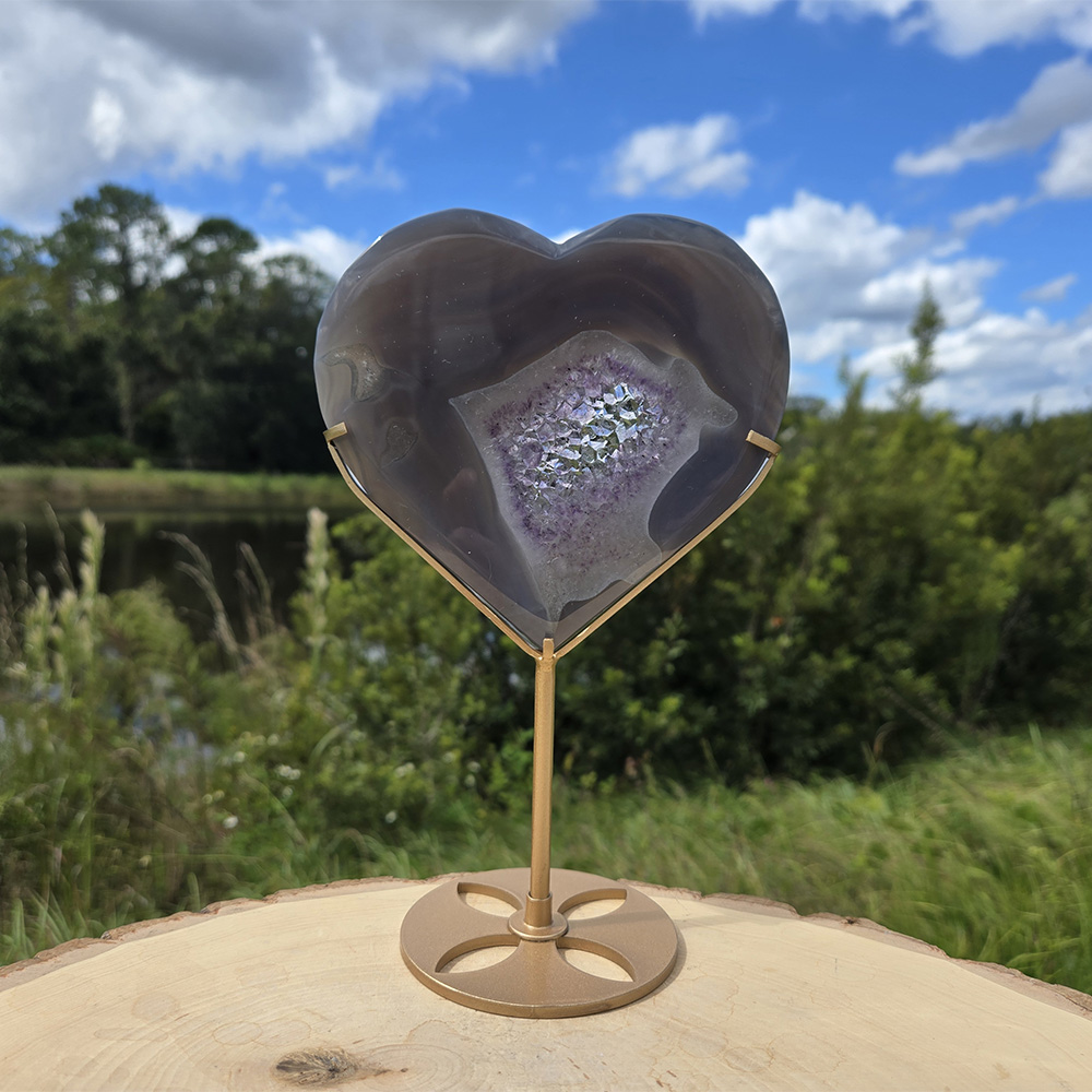 Amethyst Agate Heart on Stand