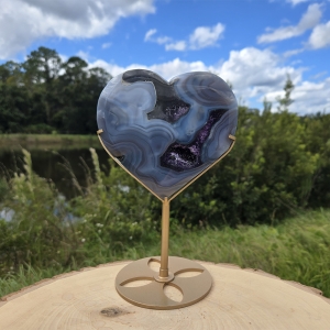 Amethyst Agate Heart on Stand