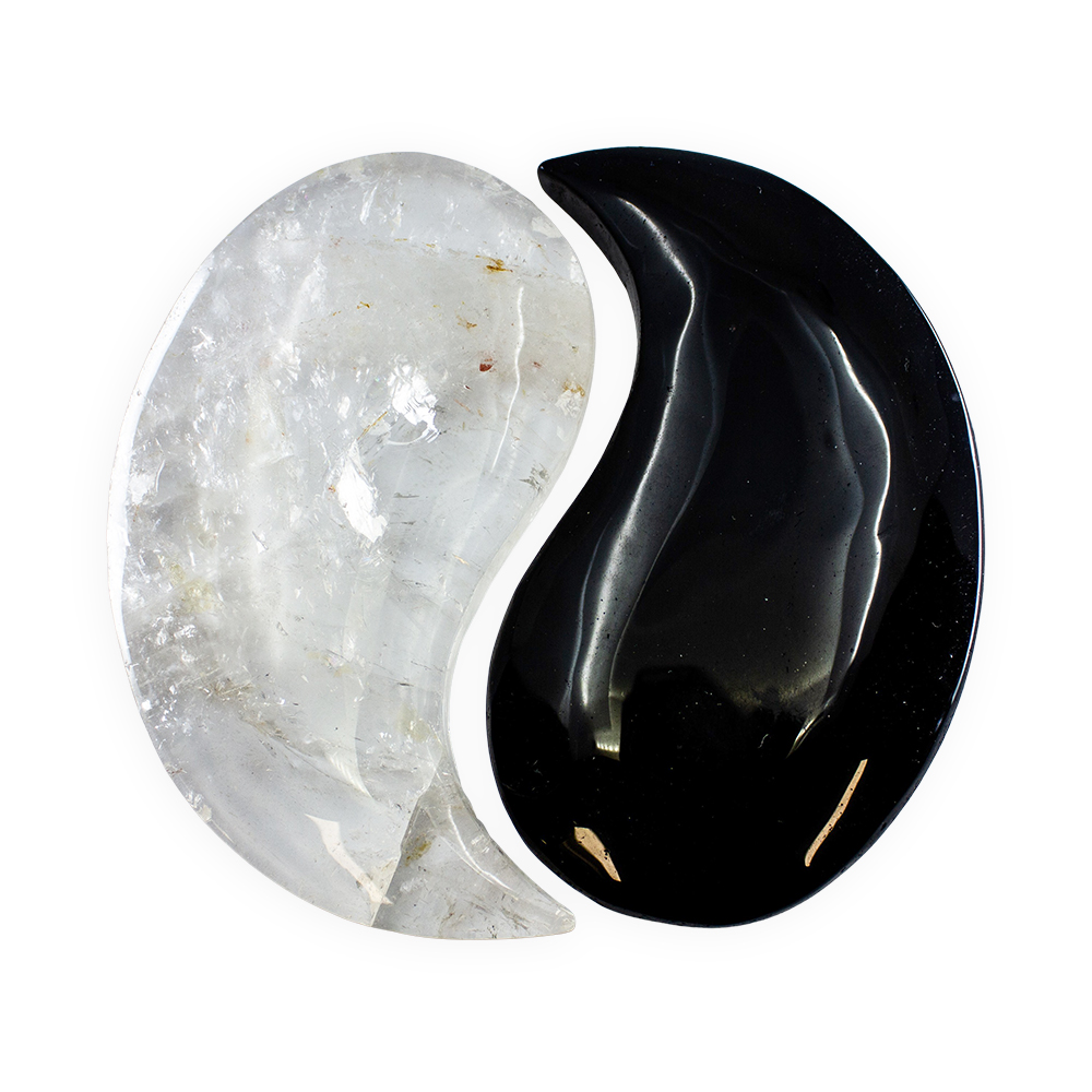 Taijitu Symbol Clear Quartz & Obsidian with Stand - Image 3