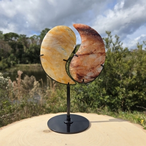 Taijitu Symbol Fire & Healer Quartz with Stand