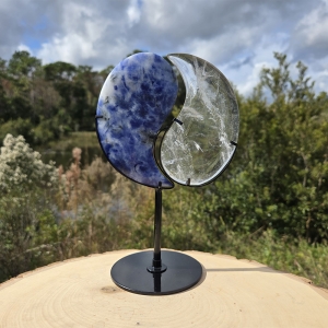 Taijitu Symbol Clear Quartz & Sodalite with Stand