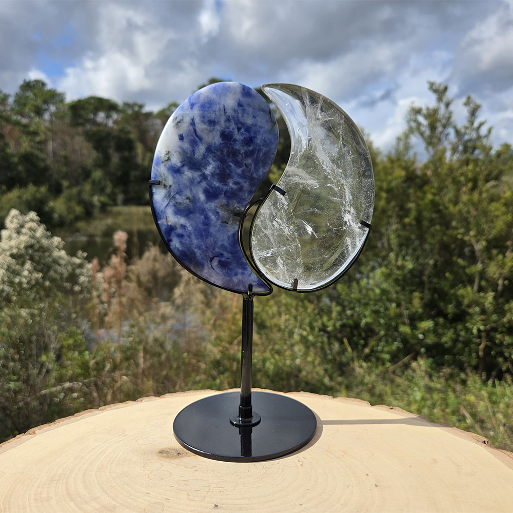Taijitu Symbol Clear Quartz & Sodalite with Stand