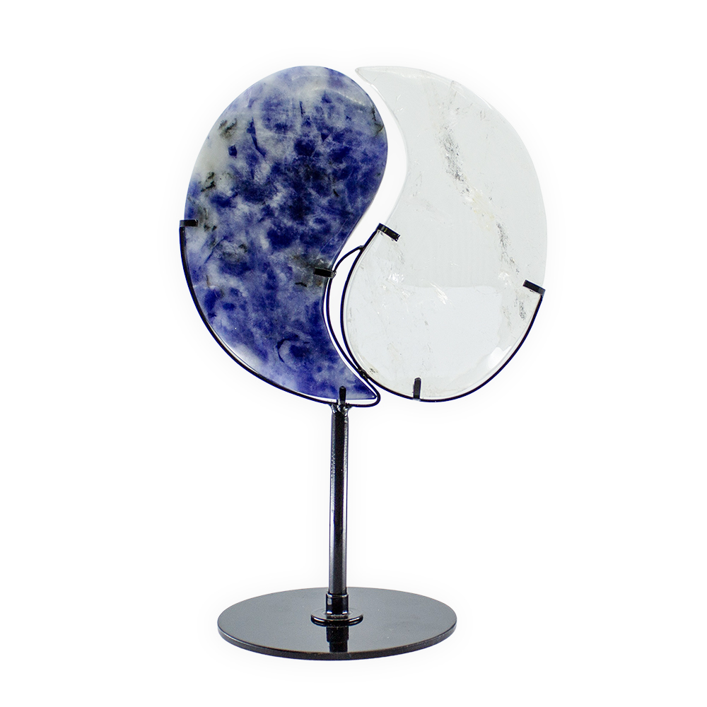 Taijitu Symbol Clear Quartz & Sodalite with Stand - Image 3