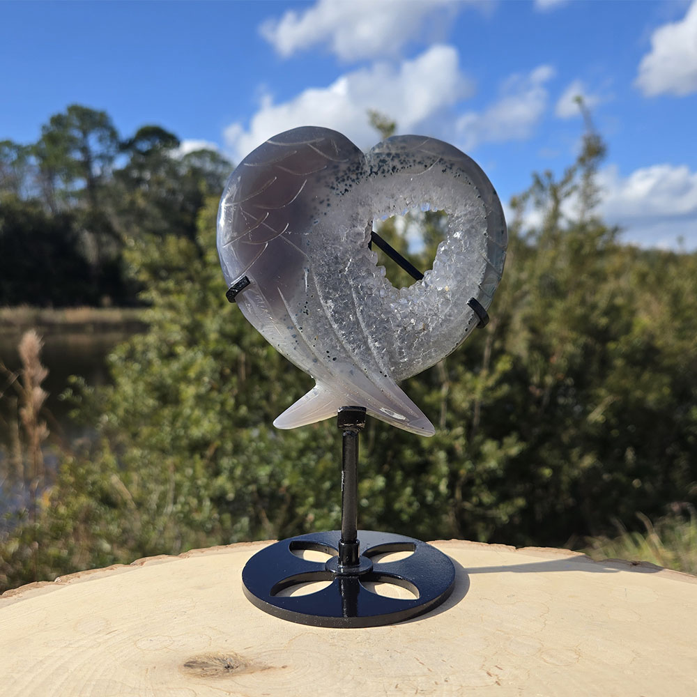 Agate Druzy Angel Wings with Stand