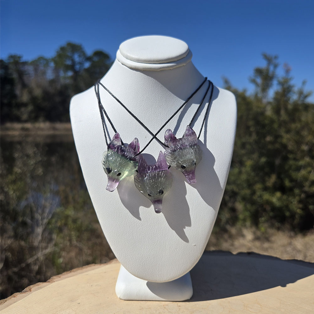 Fluorite Fox Head Pendant