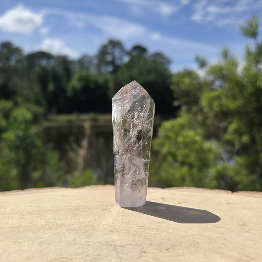 UV Powellite in Amethyst Channeling Quartz Point
