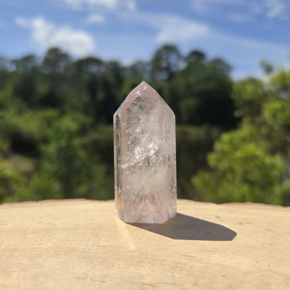UV Powellite in Amethyst Channeling Quartz Point