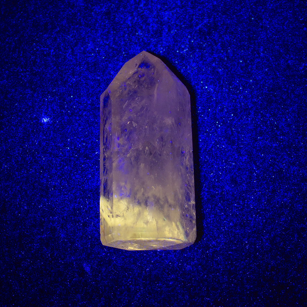 UV Powellite in Amethyst Channeling Quartz Point - Image 5