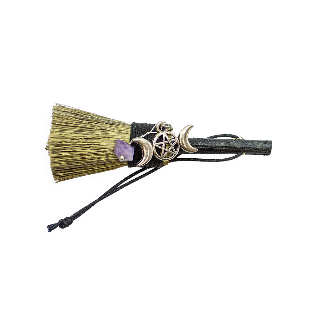 Triple Moon Mini Witch Broom with Amethyst - Image 2