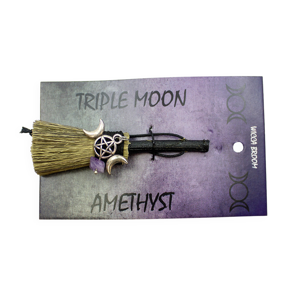 Triple Moon Mini Witch Broom with Amethyst - Image 3