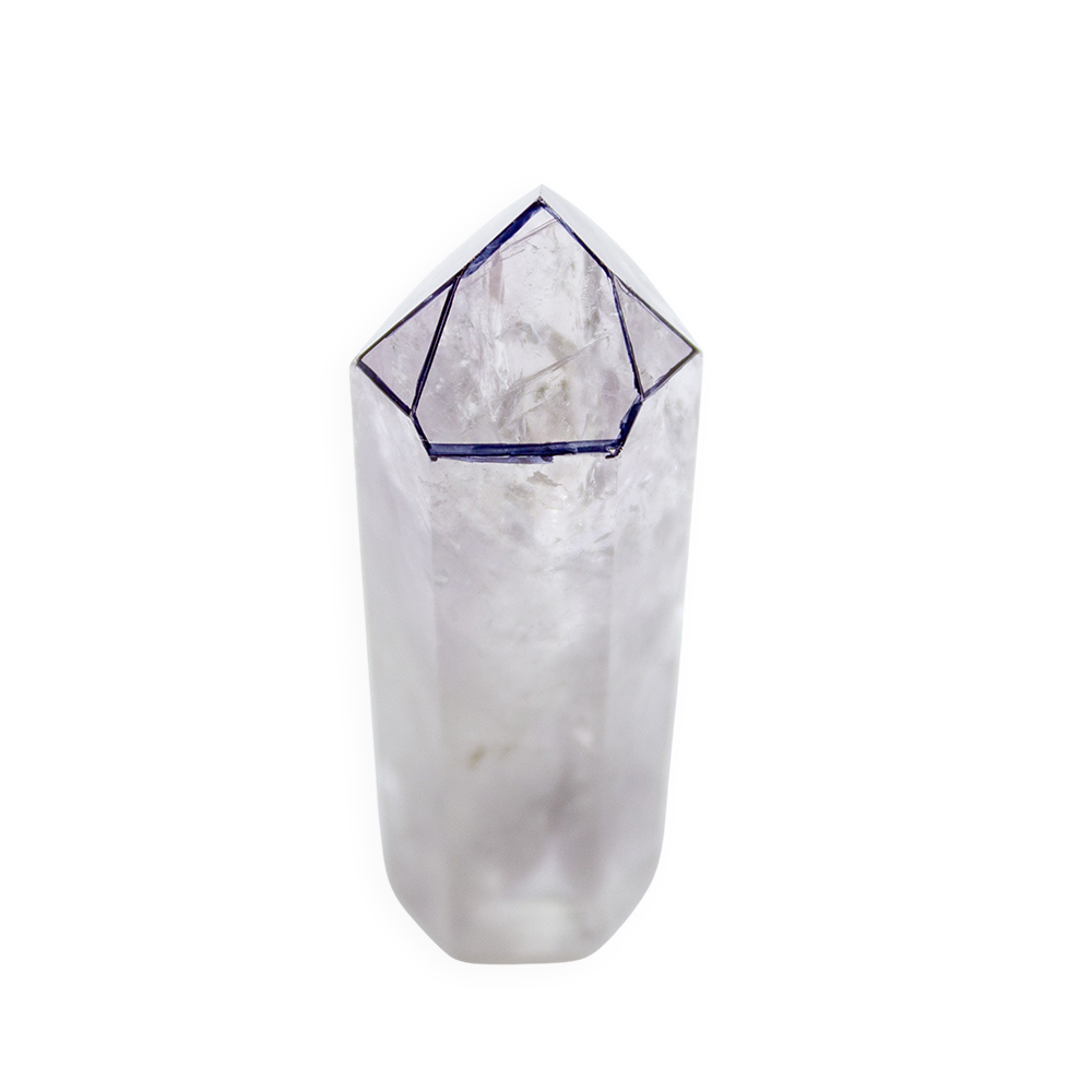 UV Powellite in Amethyst Channeling Quartz Point with Rainbow - Image 4