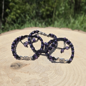 Amethyst/Agate with Triple Moon Pentacle Adjustable Bracelet
