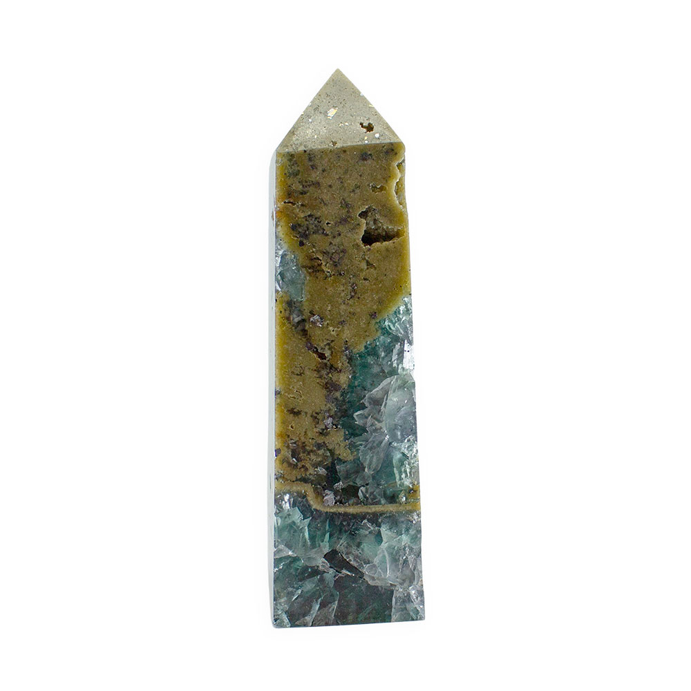 Blue Cubic Fluorite Tower with Pyrite - Image 3