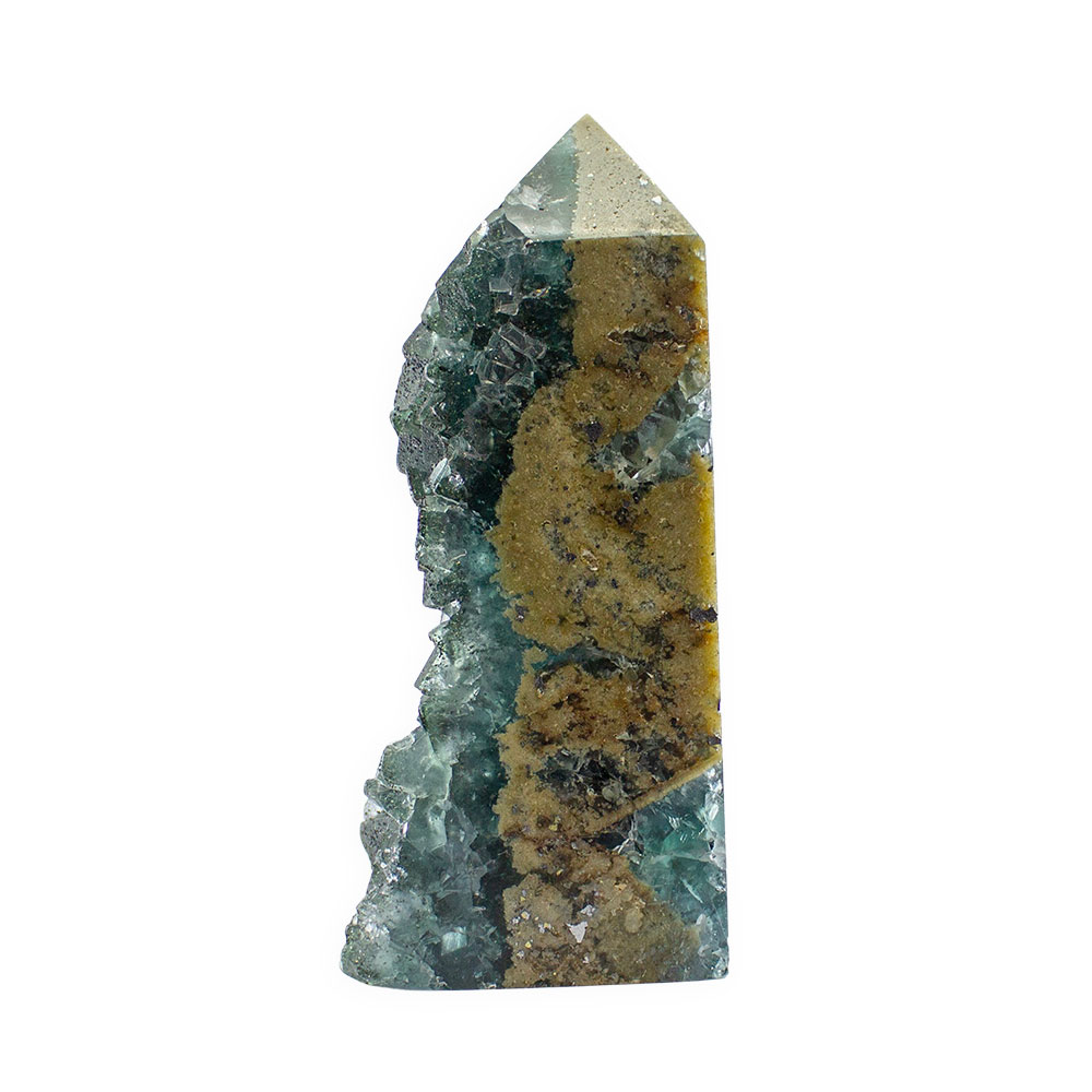 Blue Cubic Fluorite Tower with Pyrite - Image 4