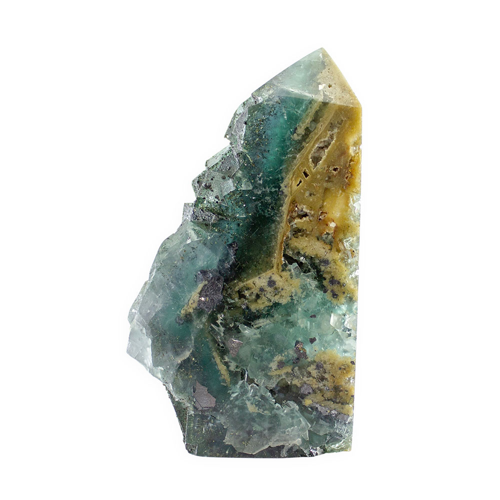 Blue Cubic Fluorite Tower with Pyrite - Image 3