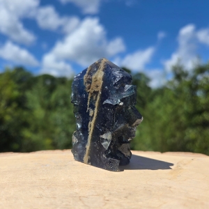 Blue Cubic Fluorite Tower with Pyrite