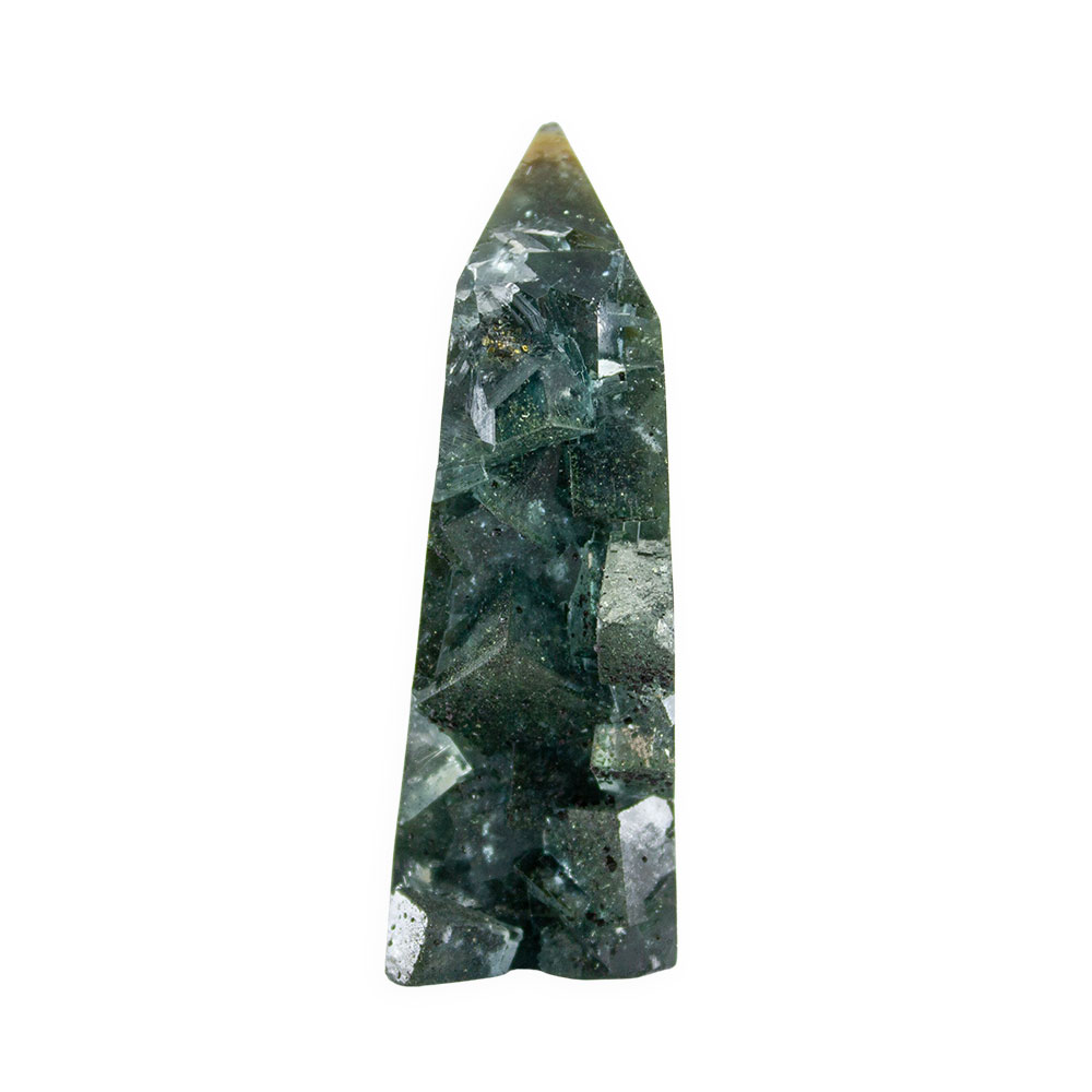 Blue Cubic Fluorite Tower with Pyrite - Image 3