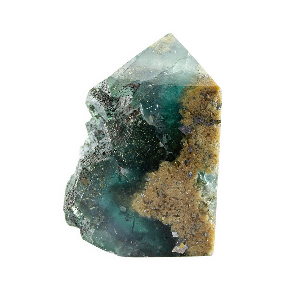 Blue Cubic Fluorite Tower with Pyrite - Image 4