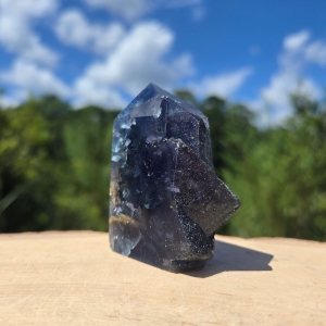 Blue Cubic Fluorite Tower with Pyrite