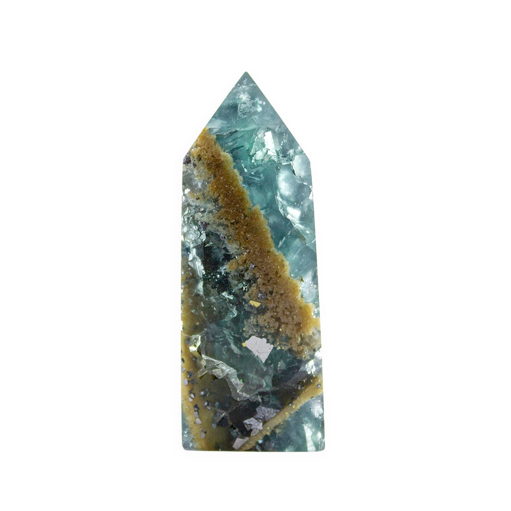 Blue Cubic Fluorite Tower with Pyrite - Image 3