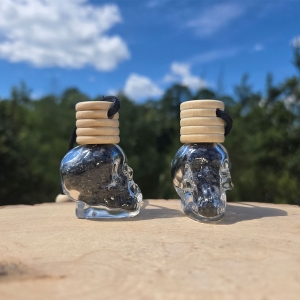 Skull Bottle Necklace with Black Obsidian Chips