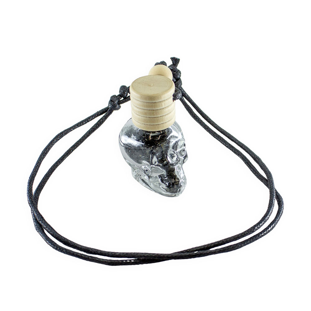 Skull Bottle Necklace with Black Obsidian Chips - Image 4