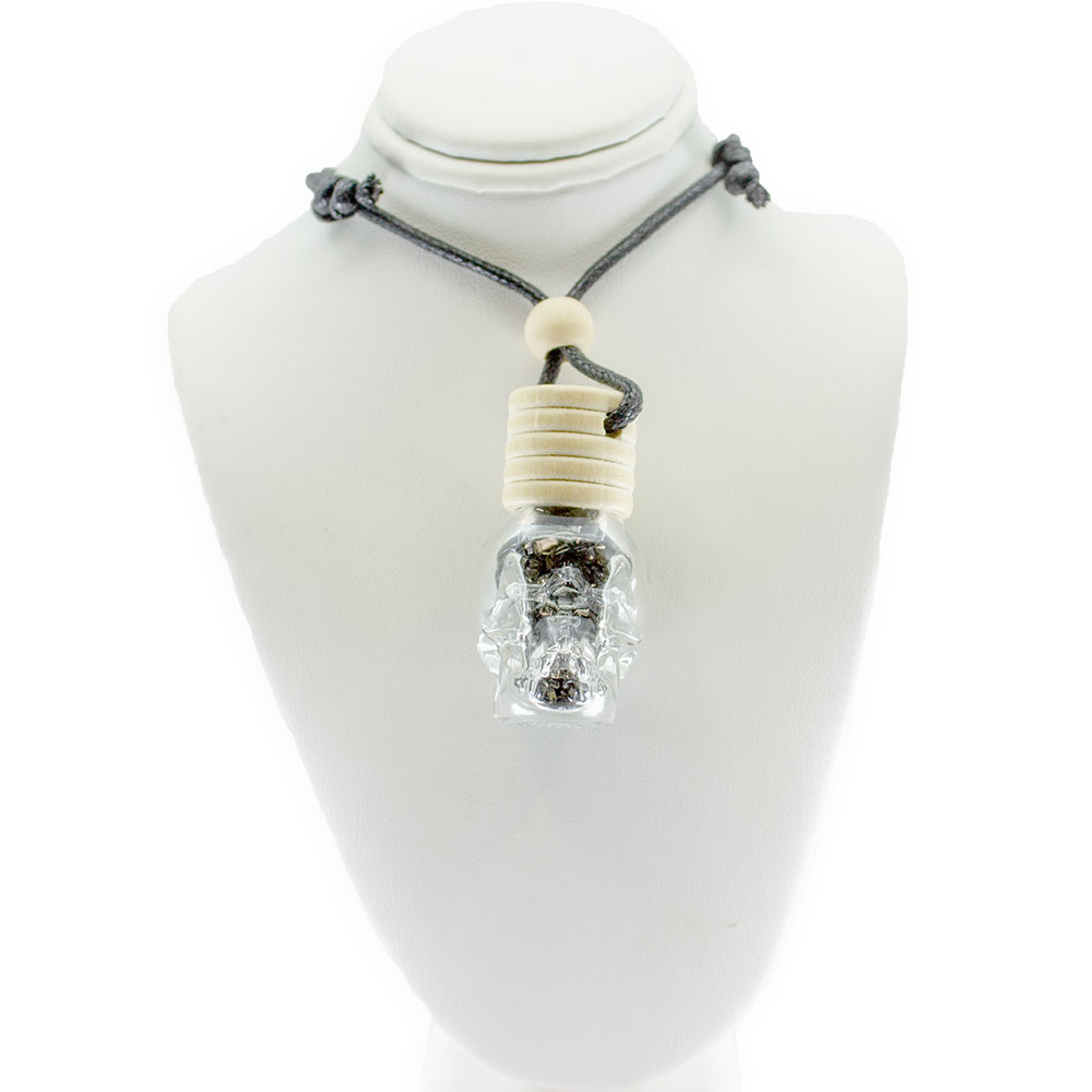Skull Bottle Necklace with Black Obsidian Chips - Image 2
