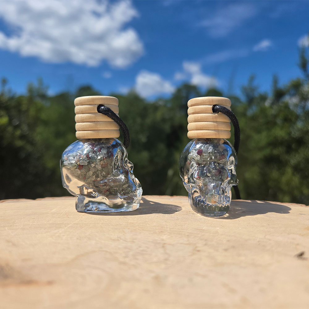 Skull Bottle Neccklace with Bloodstone Chips