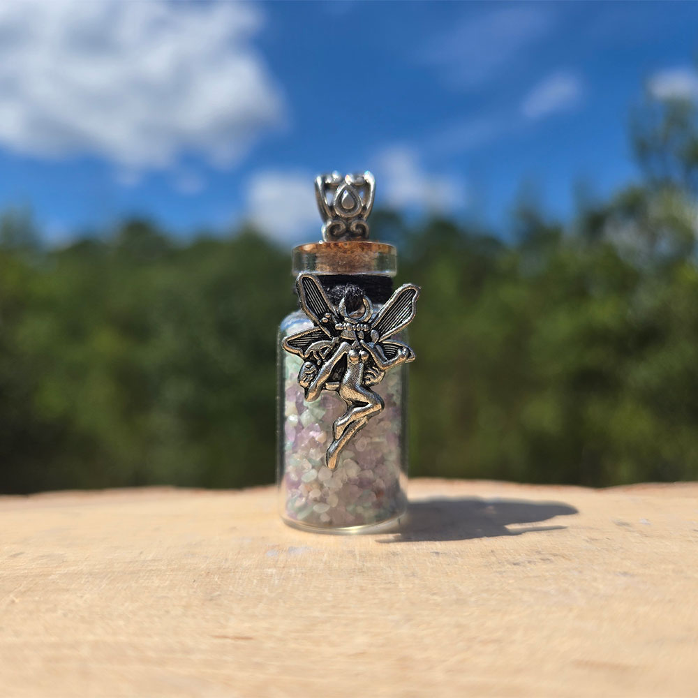 Amethyst and Amazonite Chips Bottle Pendant with Fairy Charm