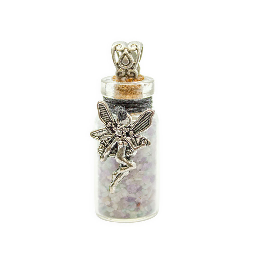Amethyst and Amazonite Chips Bottle Pendant with Fairy Charm - Image 2